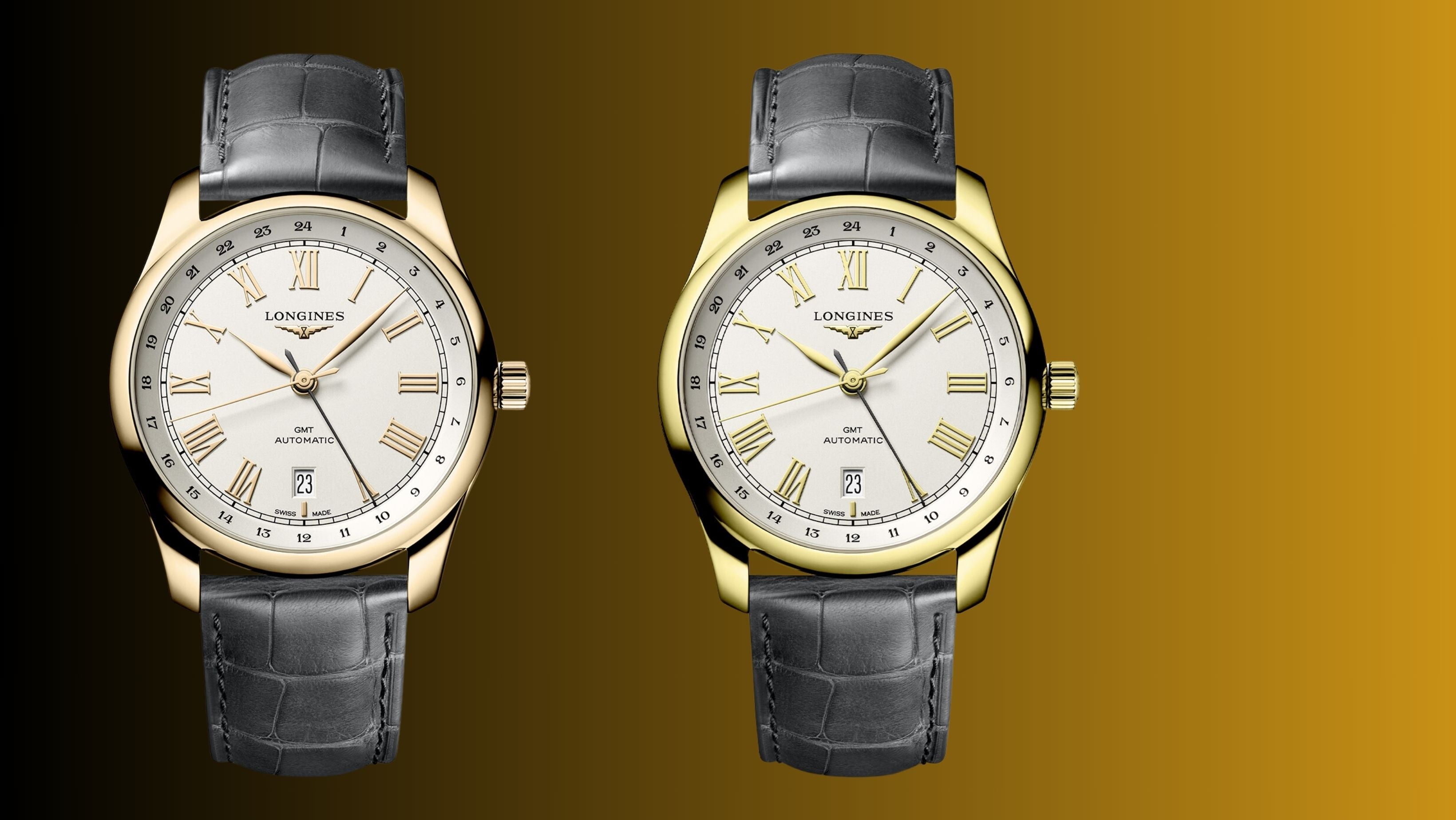 The shiny Longines Master Collection GMT in gold