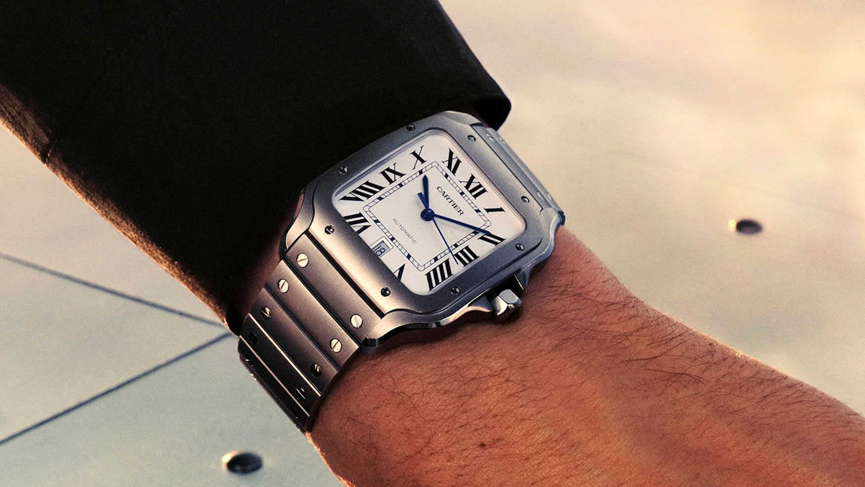 The 2025 Santos de Cartier Titanium & a Black Dial with Superluminova for the Santos